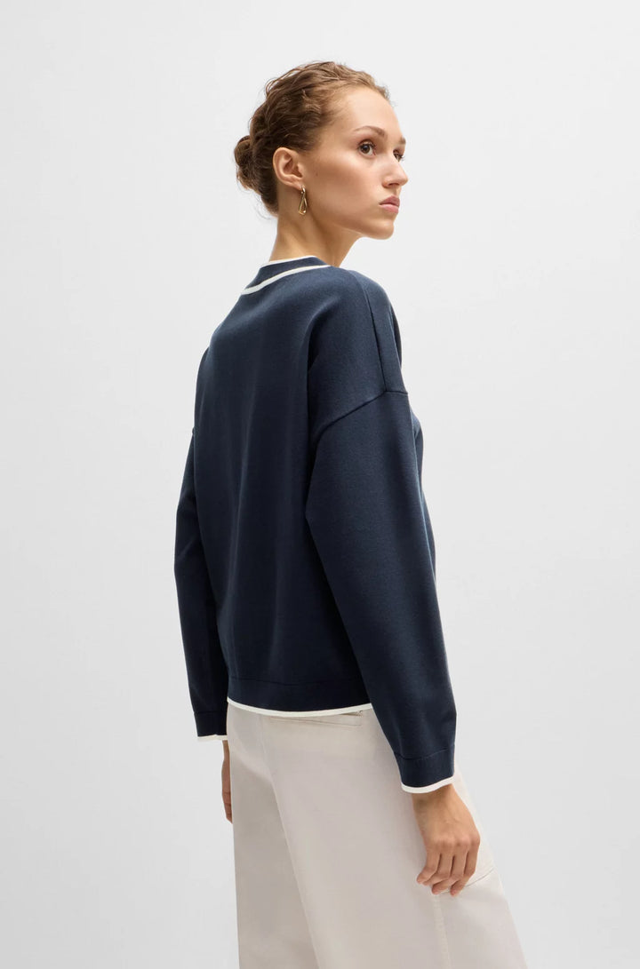 BOSS V-NECK CARDIGAN IN STRETCH FABRIC WITH BUTTON CLOSURE