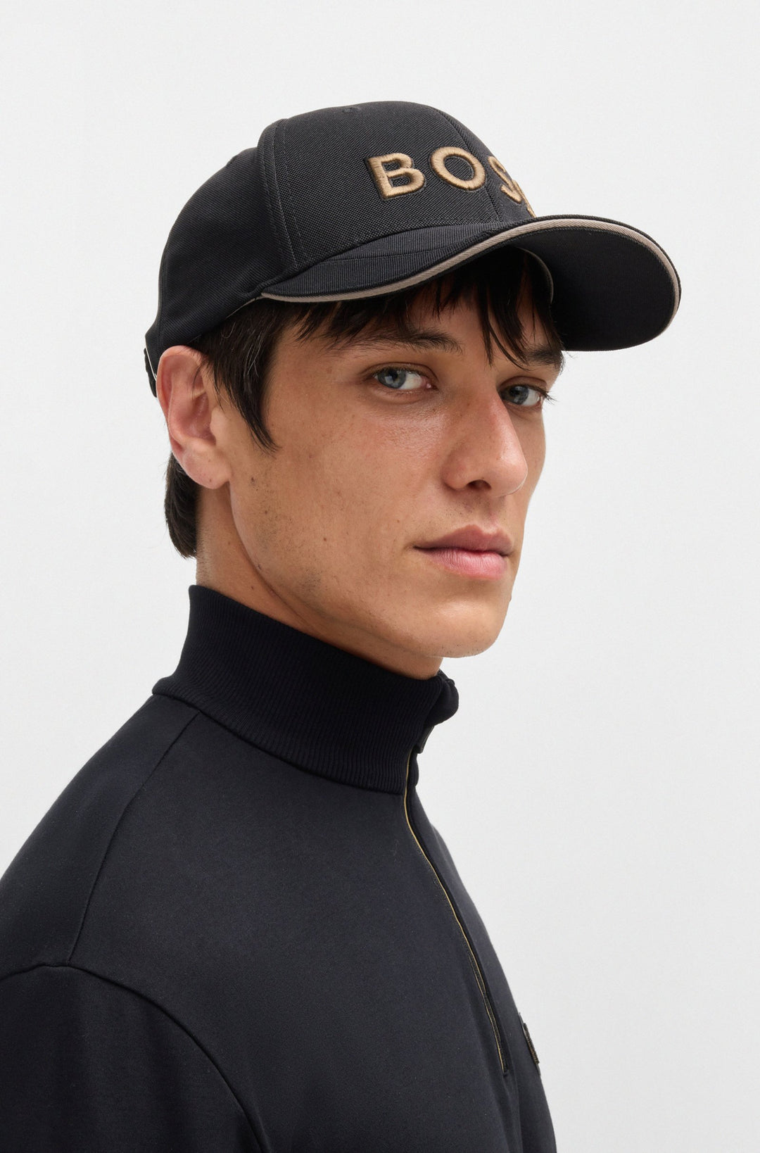 Boss Knitted-piqué six-panel cap with embroidered logo