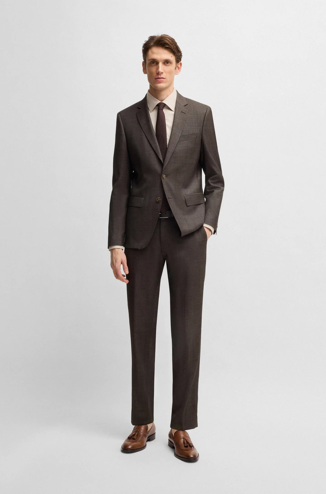 Boss Slim-fit suit in micro-patterned stretch virgin wool