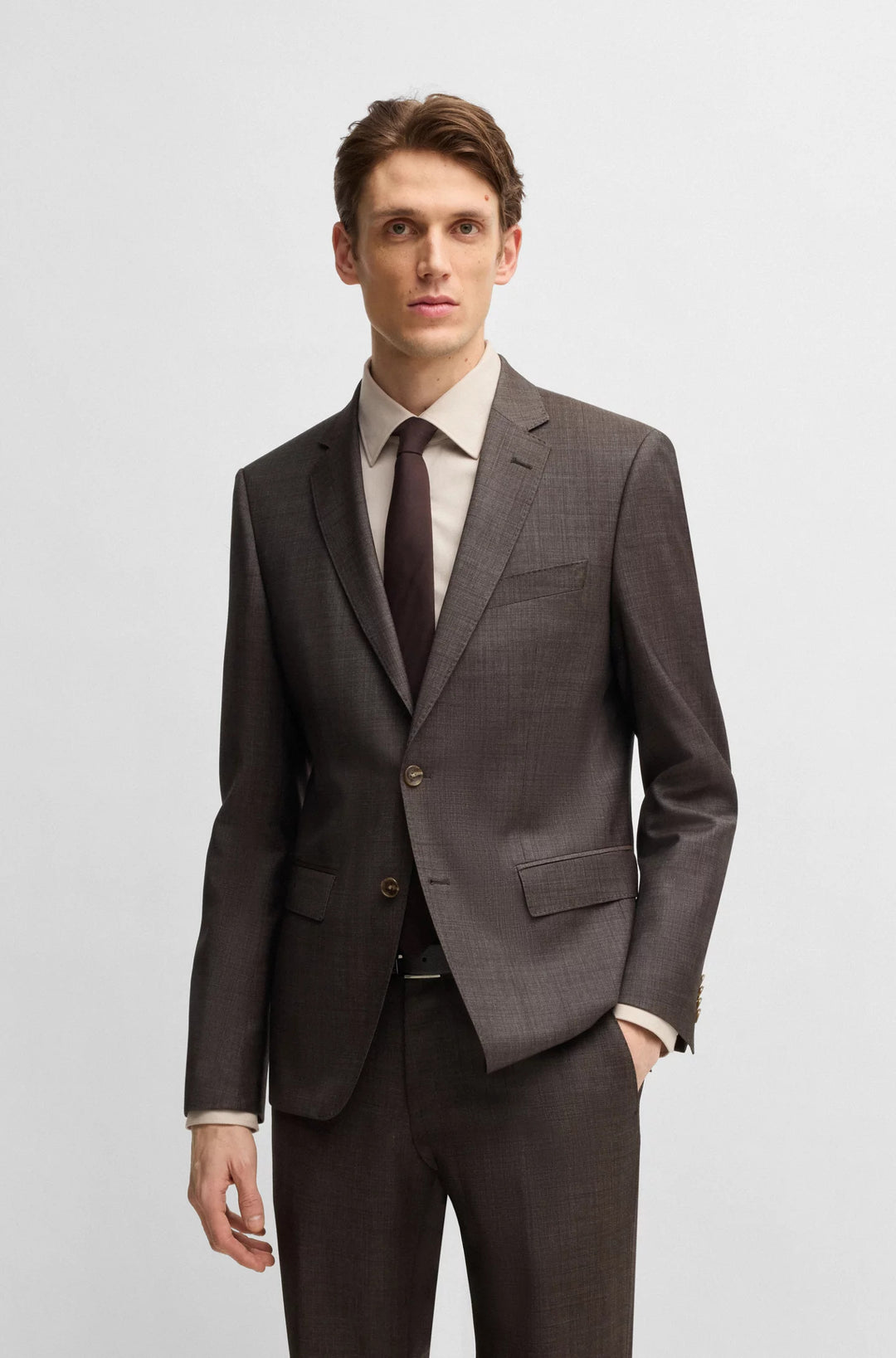 Boss Slim-fit suit in micro-patterned stretch virgin wool