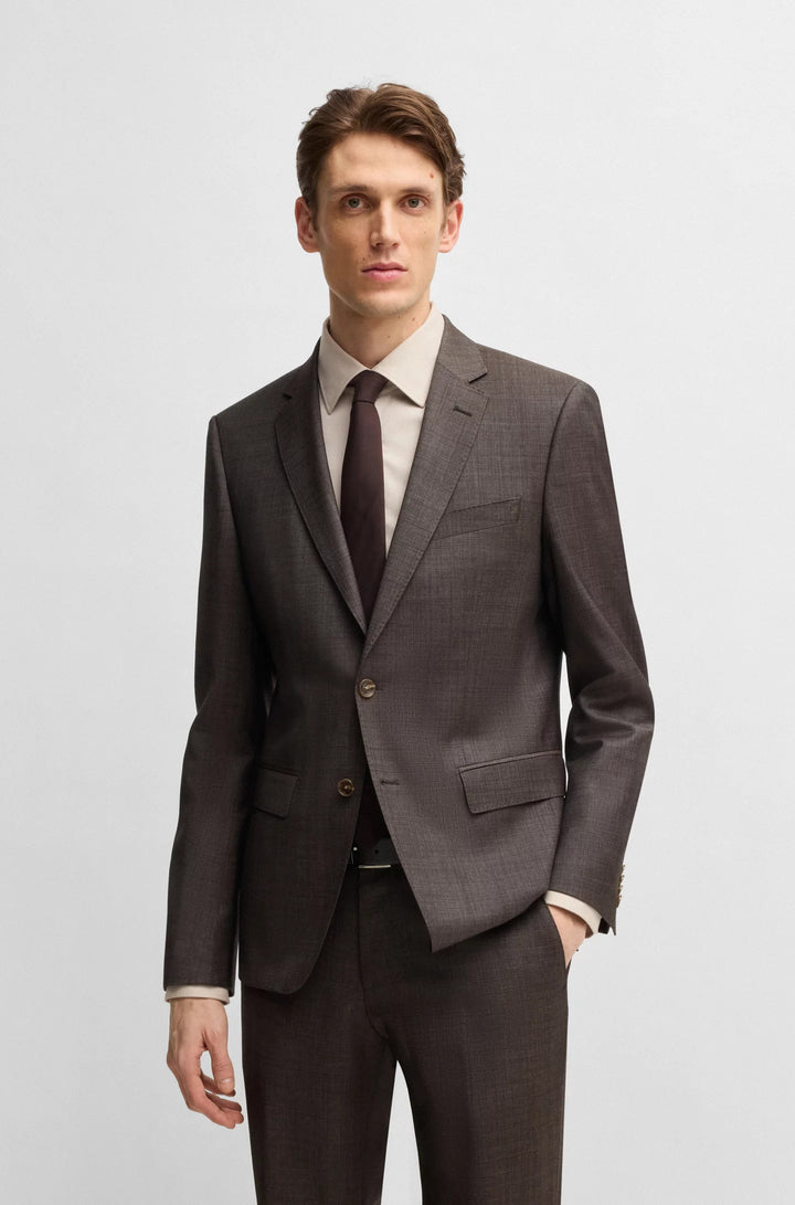 Boss Slim-fit suit in micro-patterned stretch virgin wool