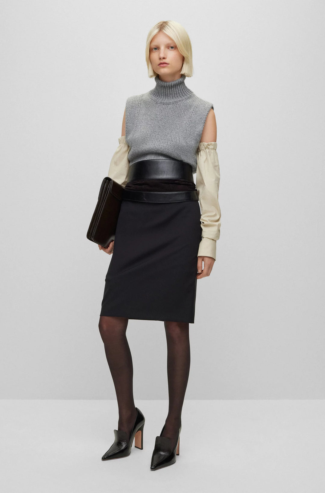 BOSS Cotton and wool-blend rollneck sweater vest