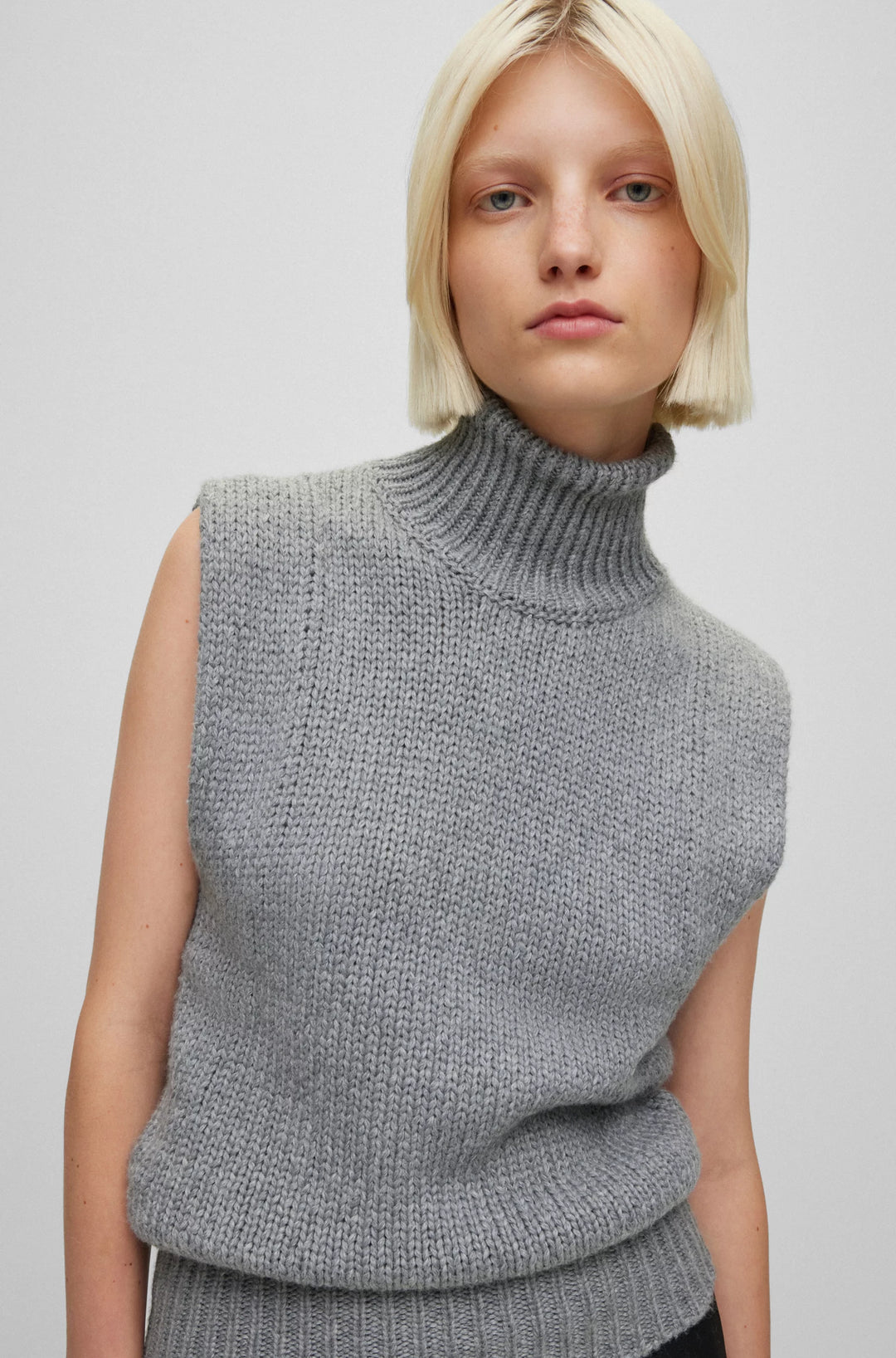 BOSS Cotton and wool-blend rollneck sweater vest