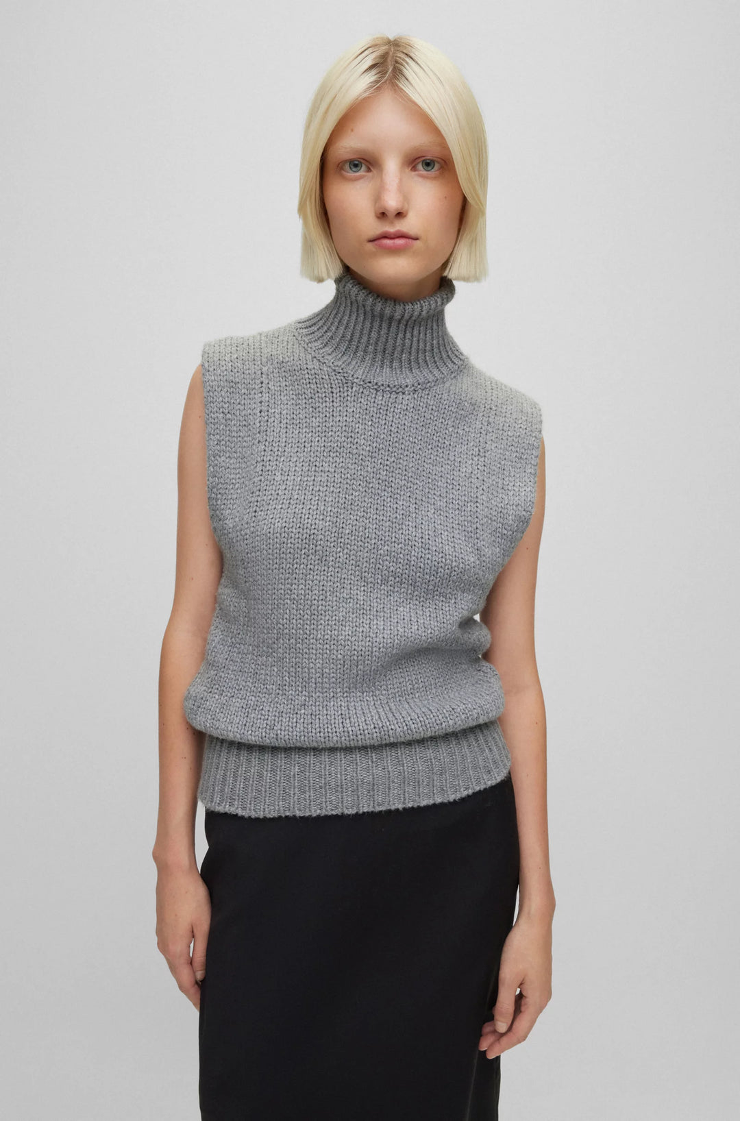 BOSS Cotton and wool-blend rollneck sweater vest