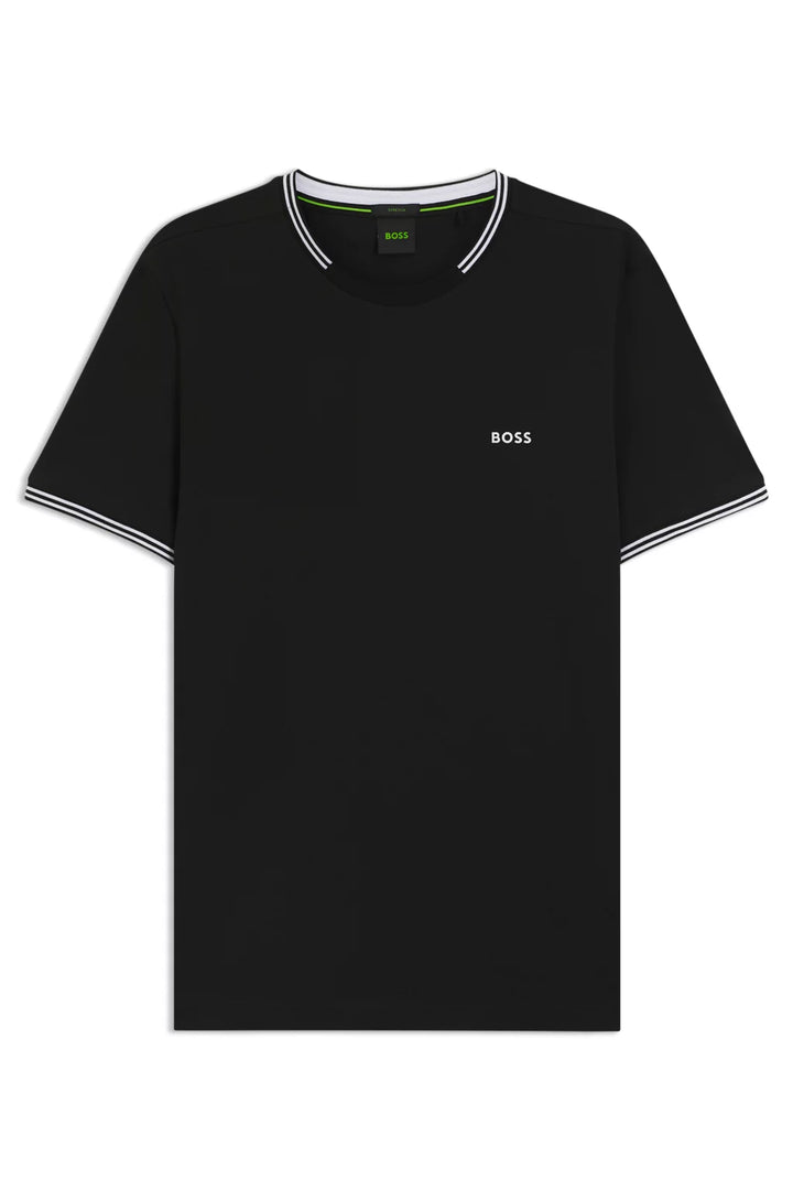 BOSS STRETCH-COTTON T-SHIRT WITH STRIPES AND LOGO