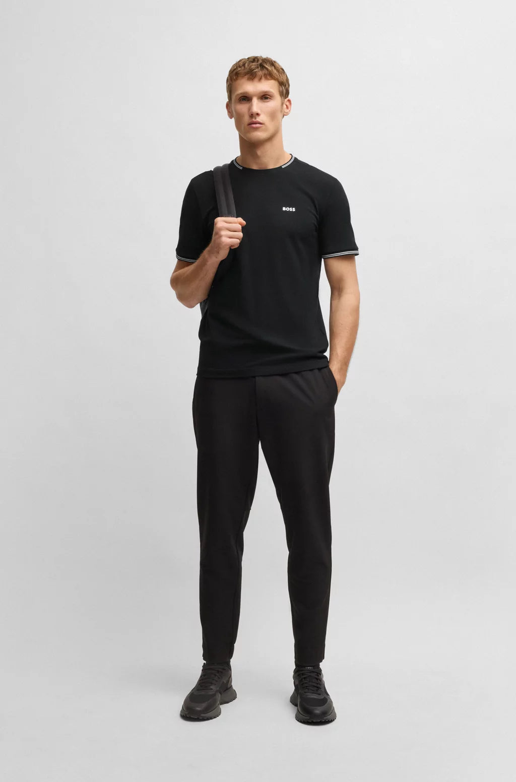 BOSS STRETCH-COTTON T-SHIRT WITH STRIPES AND LOGO