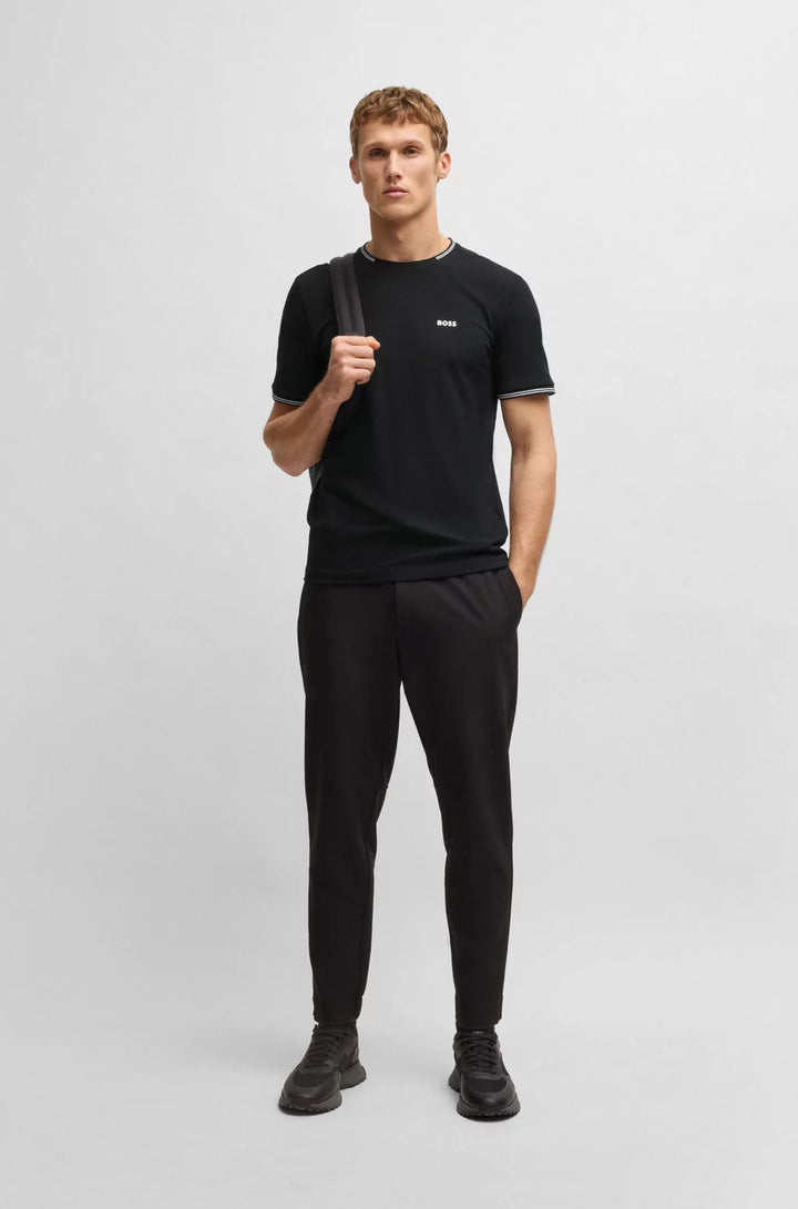 BOSS STRETCH-COTTON T-SHIRT WITH STRIPES AND LOGO