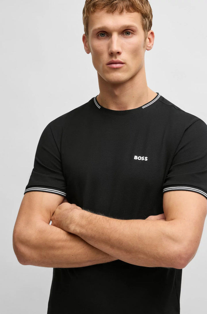 BOSS STRETCH-COTTON T-SHIRT WITH STRIPES AND LOGO