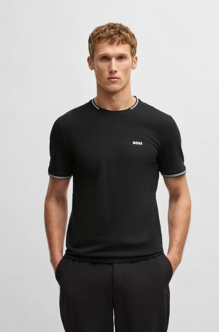 BOSS STRETCH-COTTON T-SHIRT WITH STRIPES AND LOGO