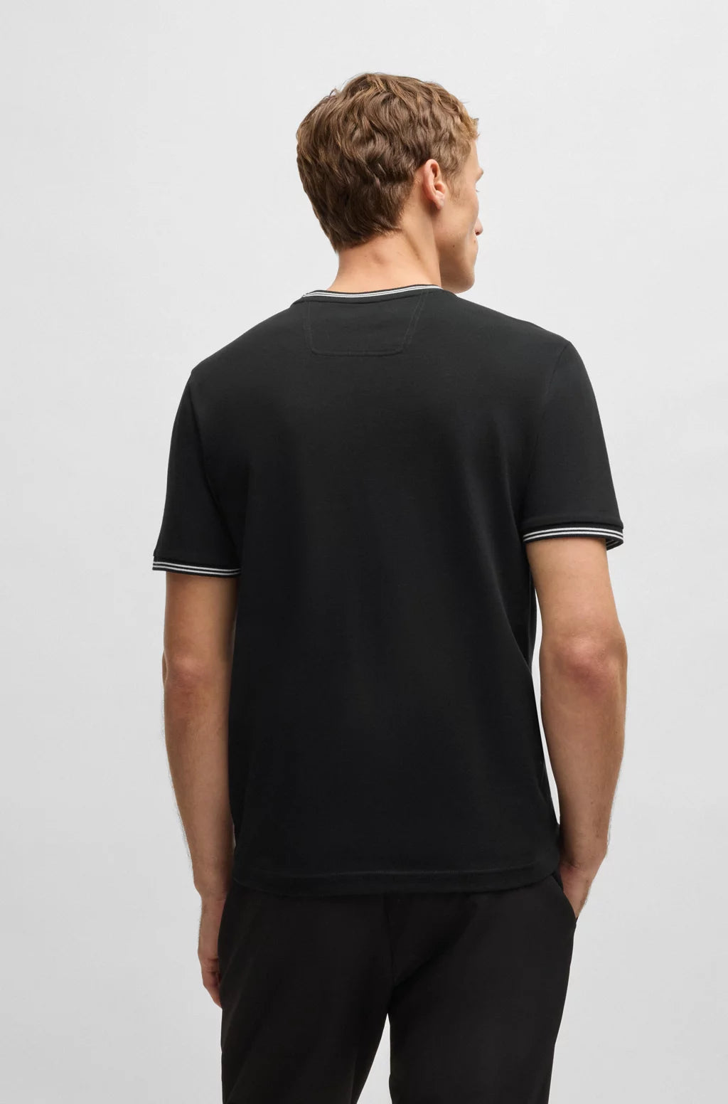 BOSS STRETCH-COTTON T-SHIRT WITH STRIPES AND LOGO