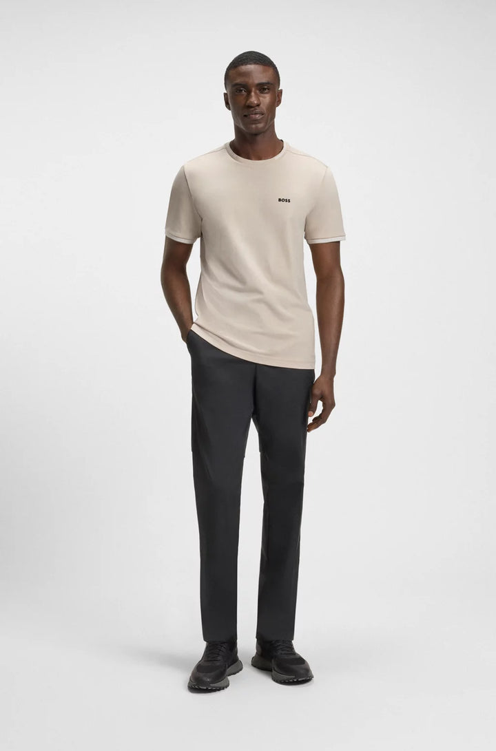 BOSS STRETCH-COTTON T-SHIRT WITH STRIPES AND LOGO
