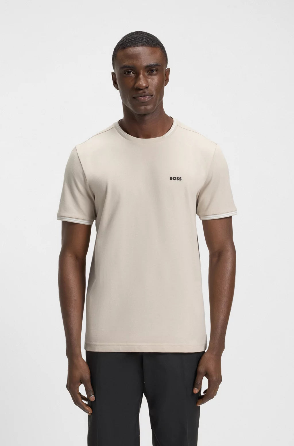 BOSS STRETCH-COTTON T-SHIRT WITH STRIPES AND LOGO