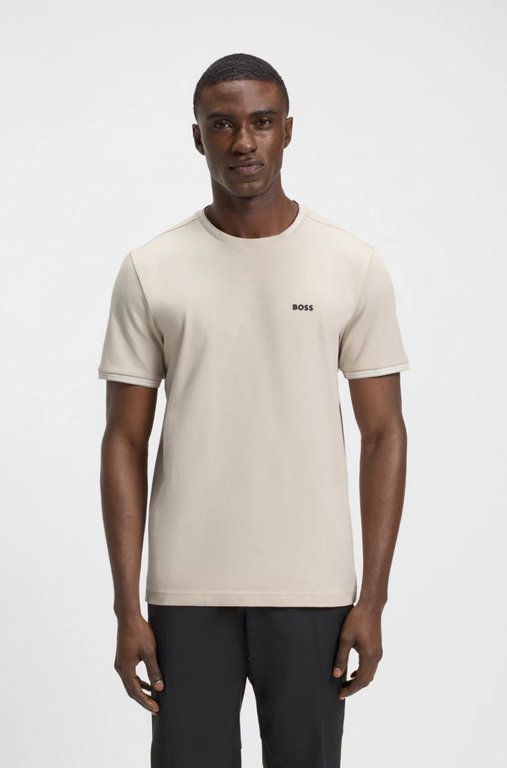 BOSS STRETCH-COTTON T-SHIRT WITH STRIPES AND LOGO