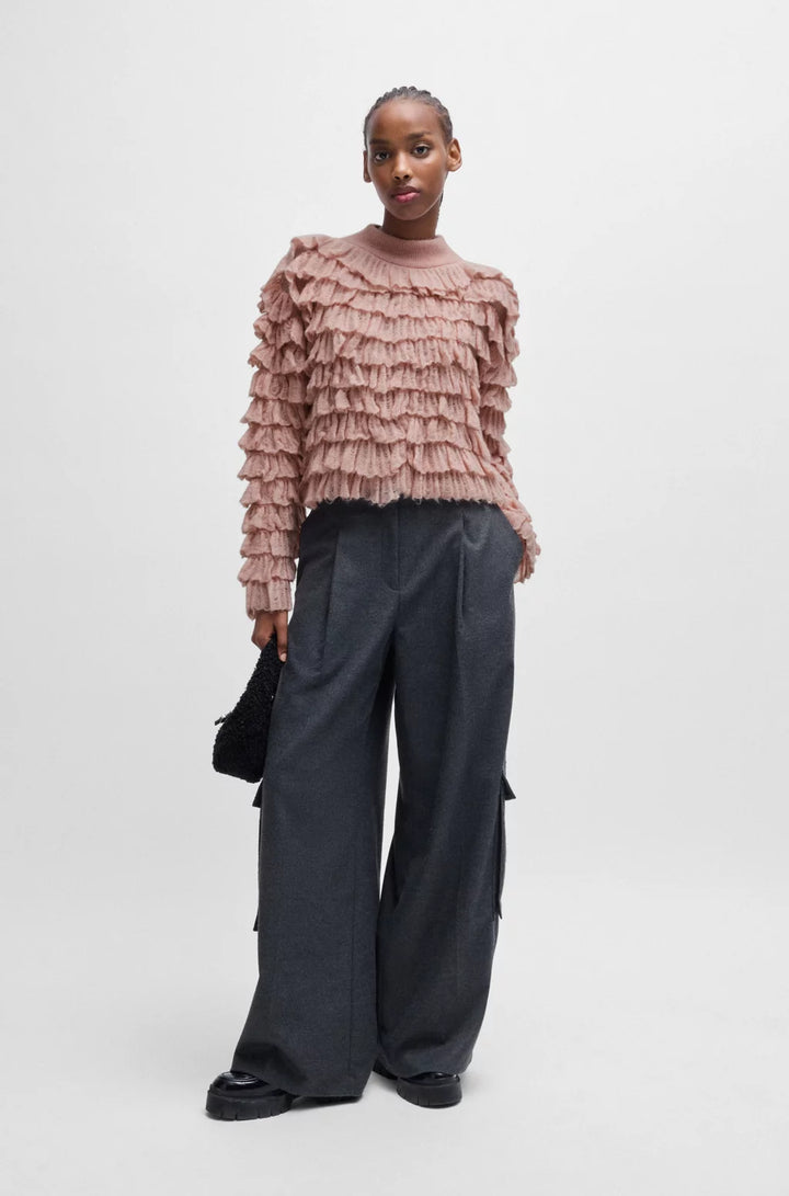 HUGO OVERSIZE-FIT MOCK-NECK SWEATER WITH FRILLED STRUCTURE