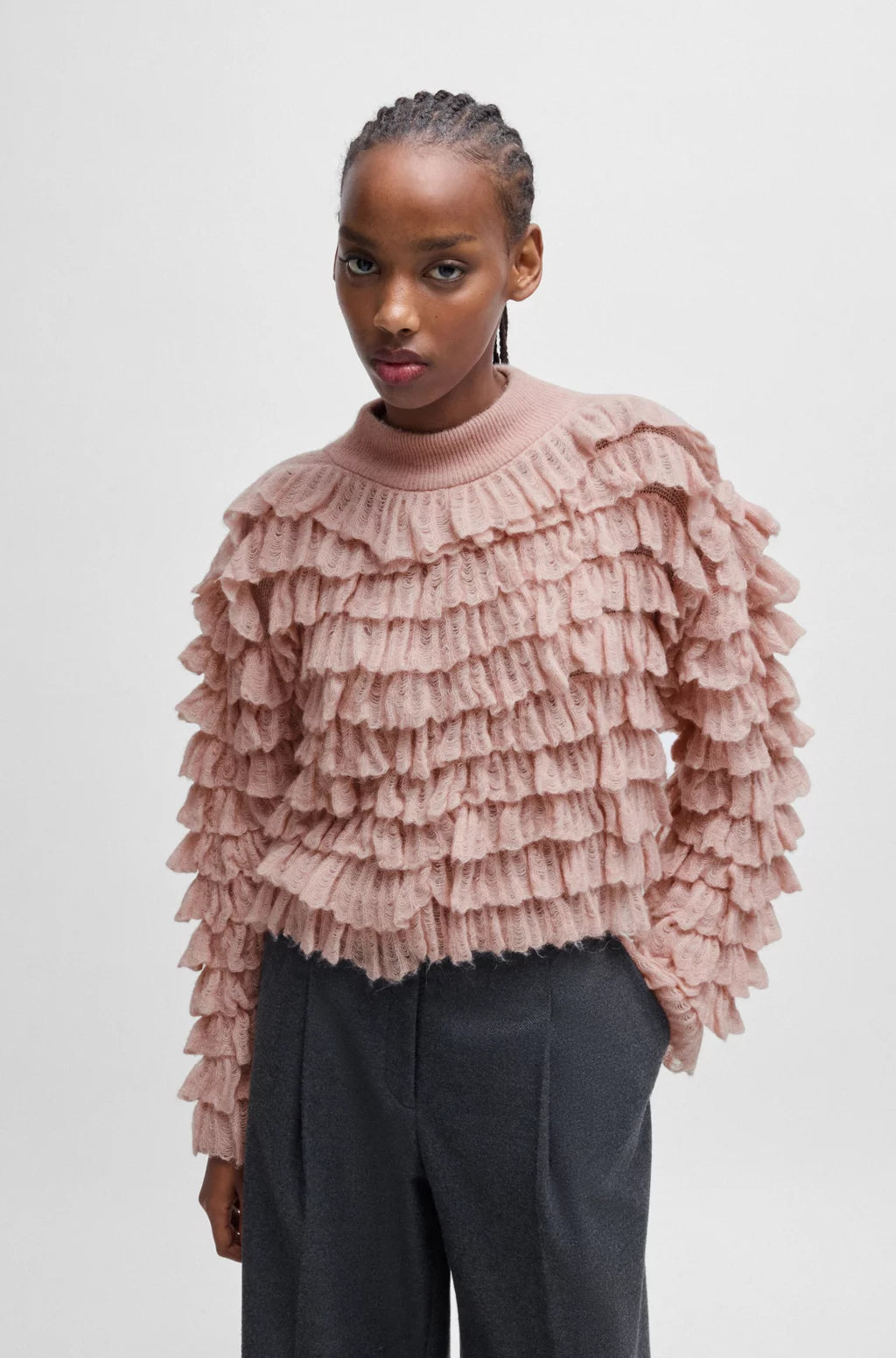 HUGO OVERSIZE-FIT MOCK-NECK SWEATER WITH FRILLED STRUCTURE