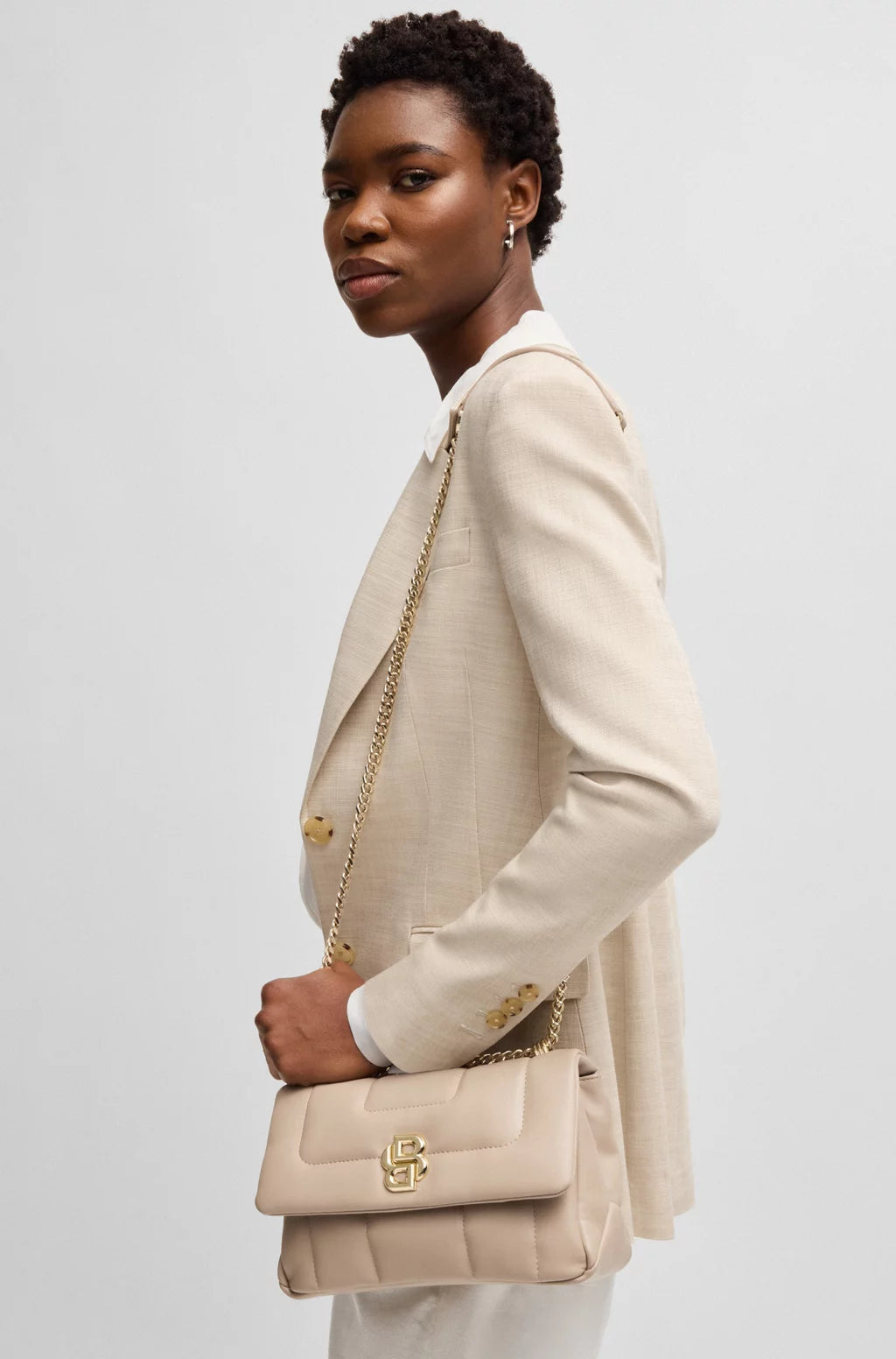 BOSS QUILTED SHOULDER BAG WITH DOUBLE B MONOGRAM HARDWARE