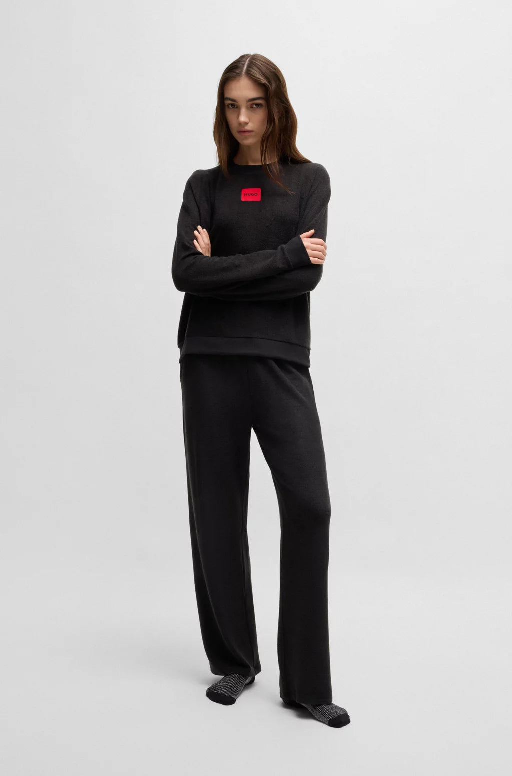 HUGO RELAXED-FIT SWEATSHIRT IN TERRY WITH RED LOGO LABEL