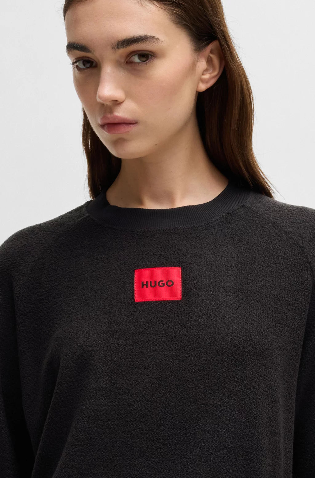 HUGO RELAXED-FIT SWEATSHIRT IN TERRY WITH RED LOGO LABEL