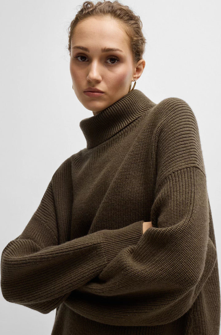 BOSS RIBBED ROLLNECK SWEATER IN WOOL