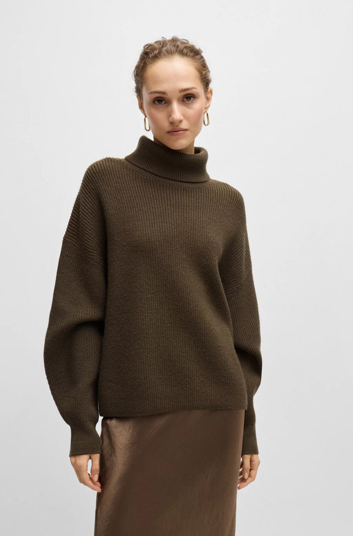BOSS RIBBED ROLLNECK SWEATER IN WOOL