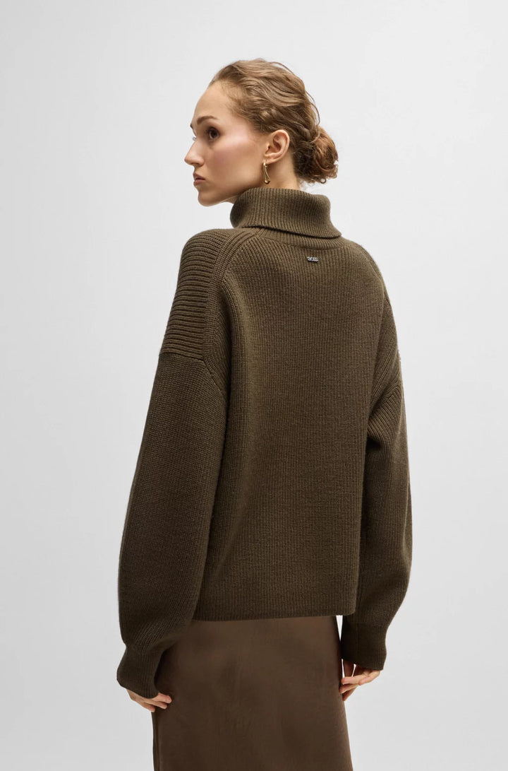 BOSS RIBBED ROLLNECK SWEATER IN WOOL