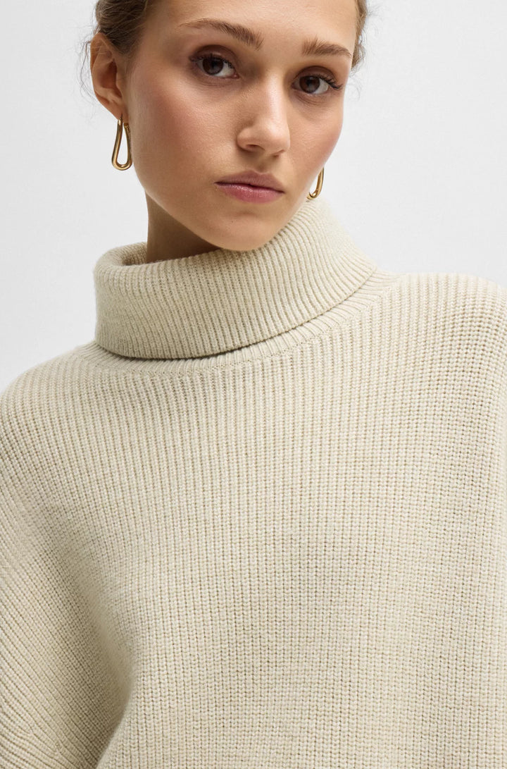 BOSS RIBBED ROLLNECK SWEATER IN WOOL