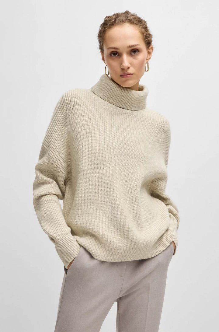 BOSS RIBBED ROLLNECK SWEATER IN WOOL