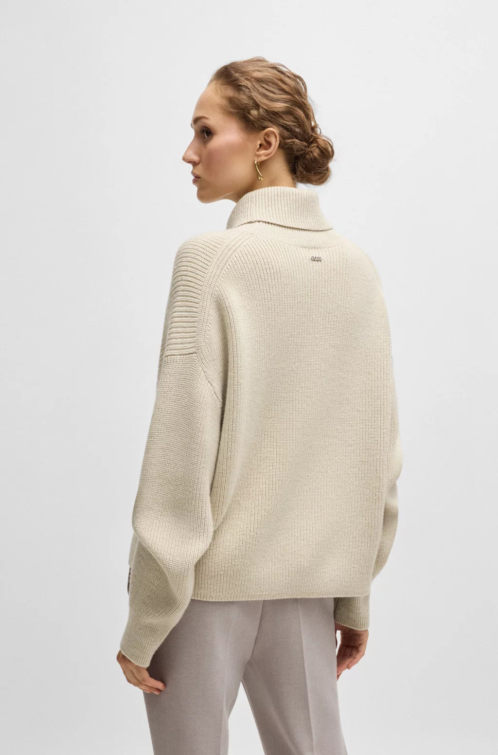BOSS RIBBED ROLLNECK SWEATER IN WOOL