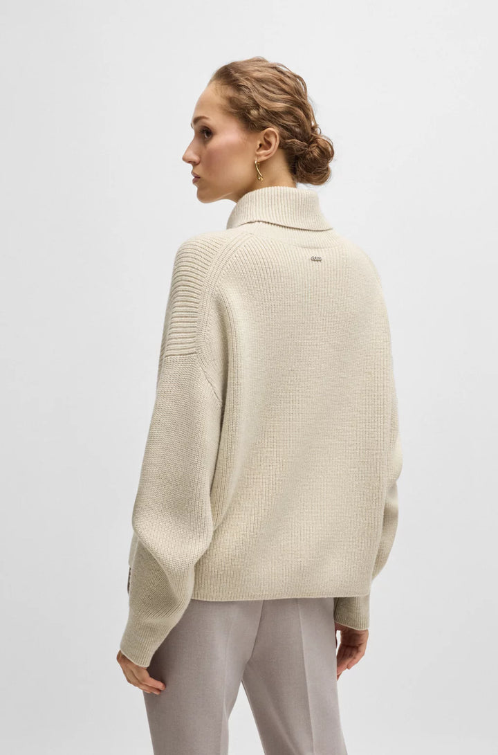 BOSS RIBBED ROLLNECK SWEATER IN WOOL