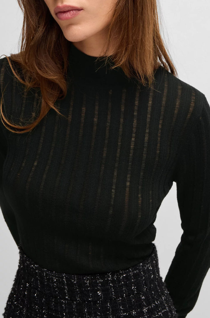 BOSS WOOL SWEATER WITH STRUCTURED STRIPES