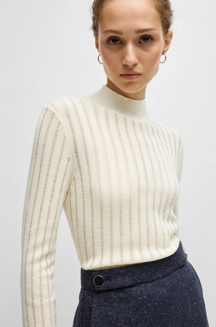 BOSS WOOL SWEATER WITH STRUCTURED STRIPES