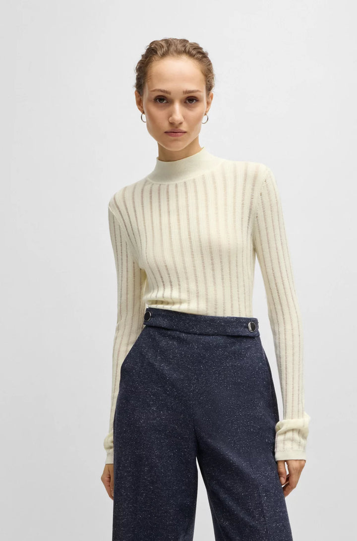 BOSS WOOL SWEATER WITH STRUCTURED STRIPES