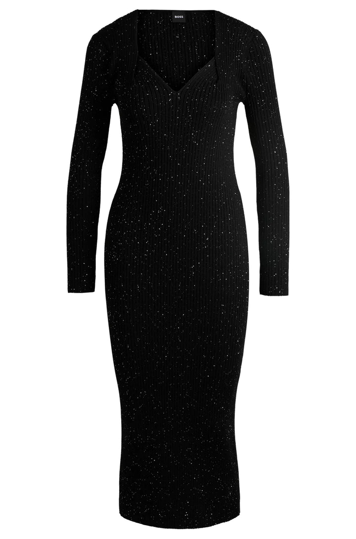 BOSS LONG-SLEEVED KNITTED DRESS WITH SEQUIN EMBELLISHMENTS