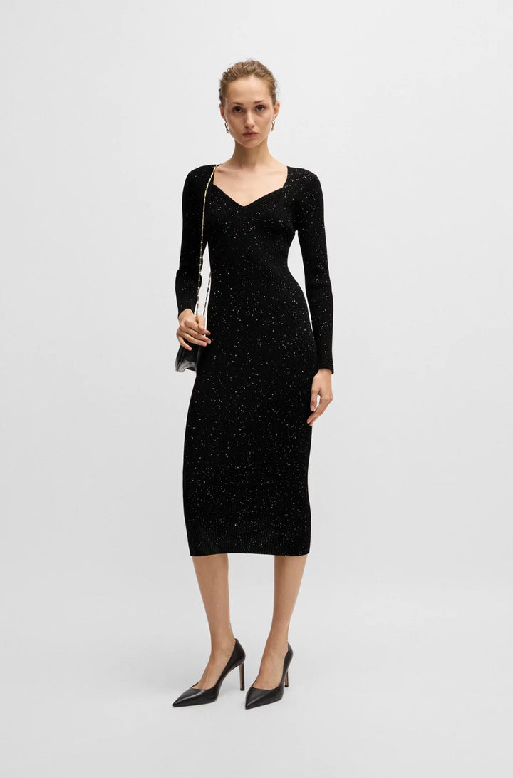 BOSS LONG-SLEEVED KNITTED DRESS WITH SEQUIN EMBELLISHMENTS
