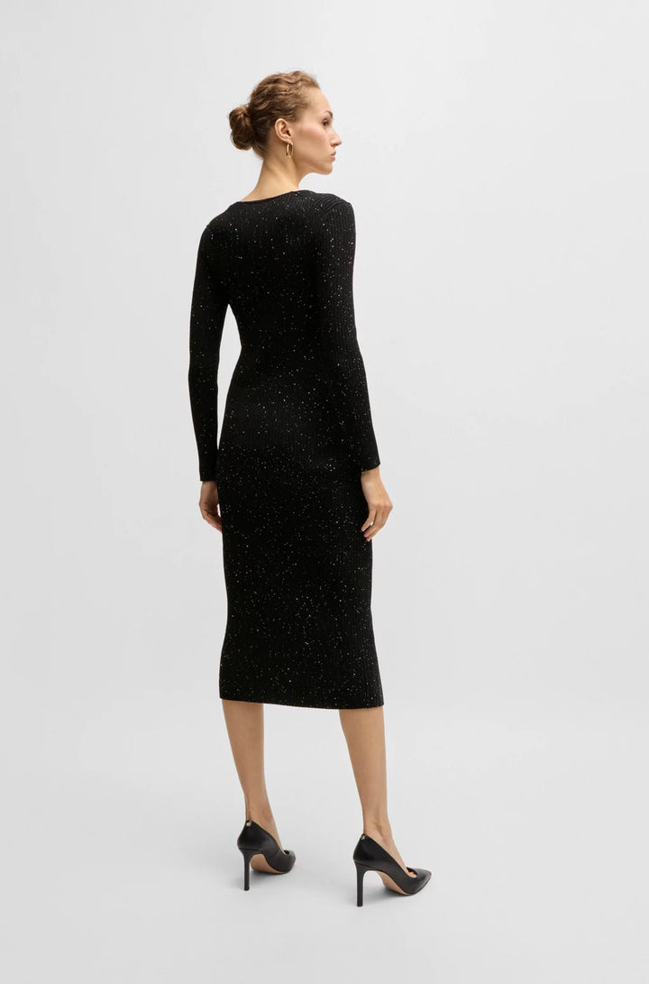 BOSS LONG-SLEEVED KNITTED DRESS WITH SEQUIN EMBELLISHMENTS
