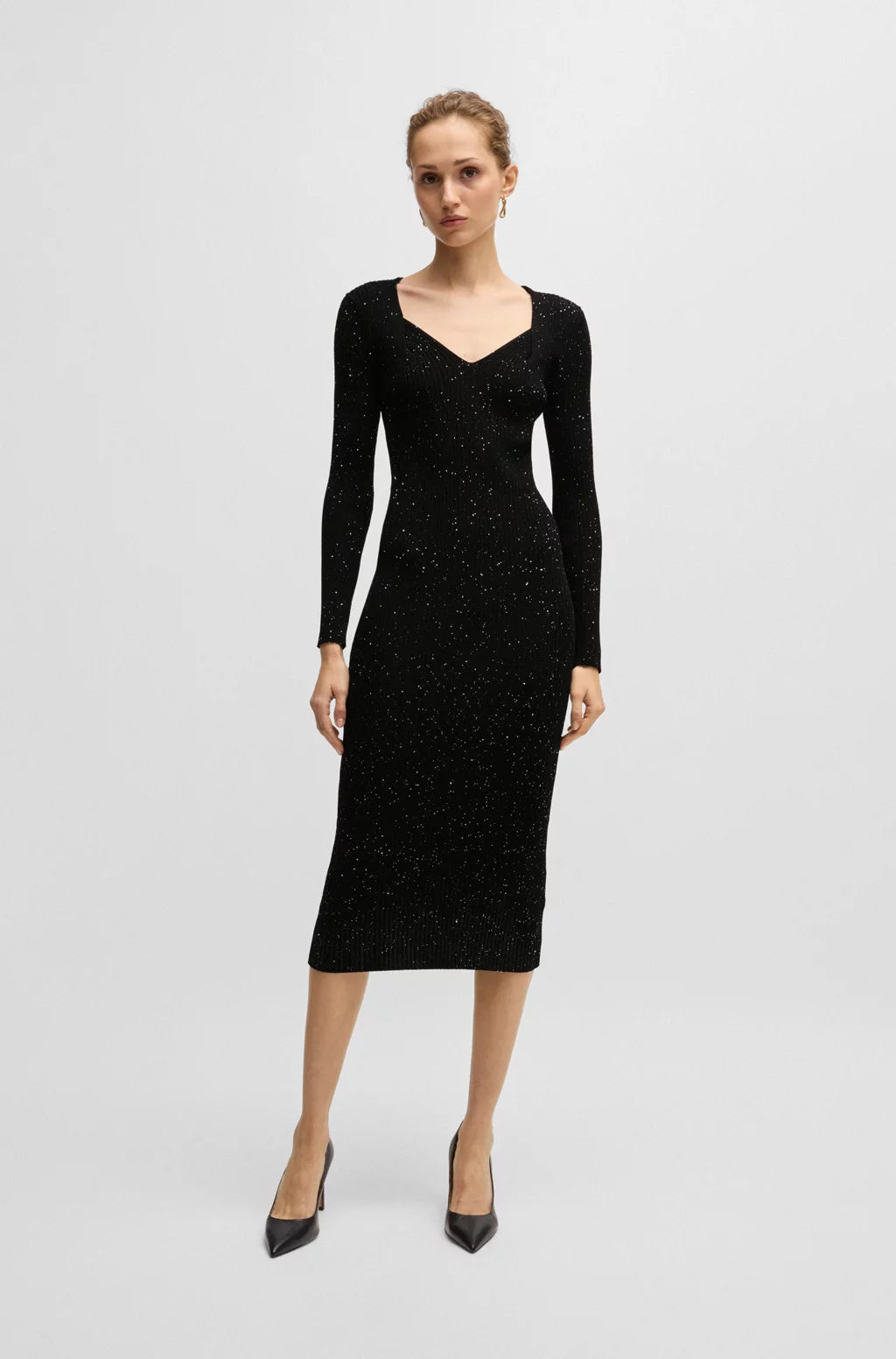 BOSS LONG-SLEEVED KNITTED DRESS WITH SEQUIN EMBELLISHMENTS