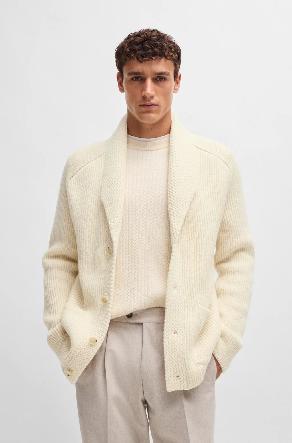 BOSS Regular-fit cardigan in wool, cashmere and silk
