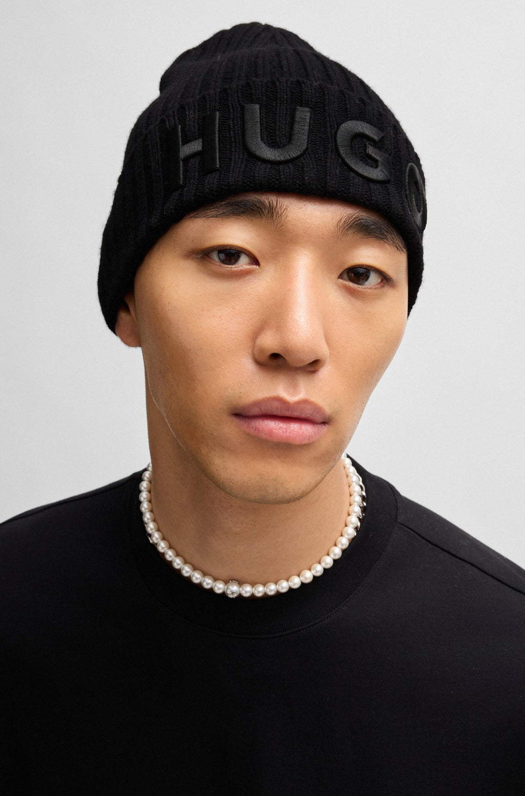 Hugo Wool beanie hat with logo detail