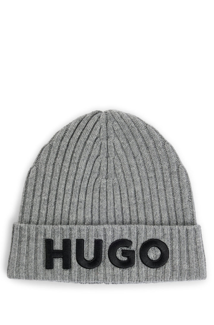 Hugo Wool beanie hat with logo detail