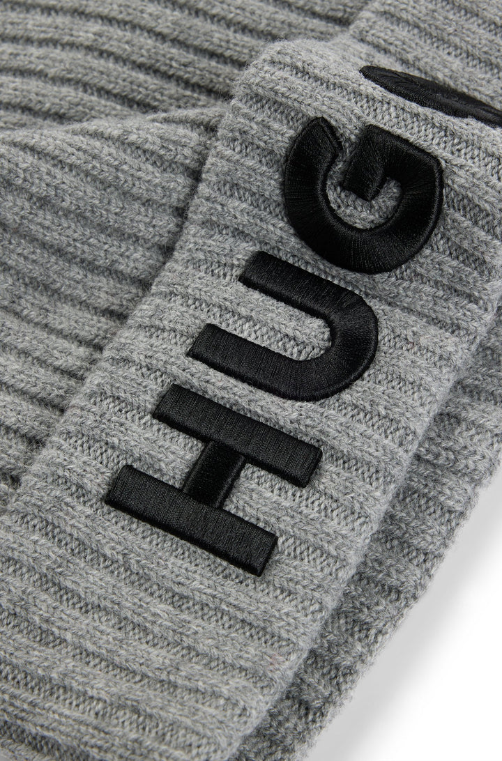 Hugo Wool beanie hat with logo detail