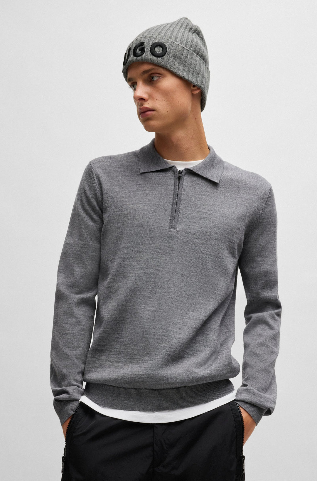 Hugo Wool beanie hat with logo detail