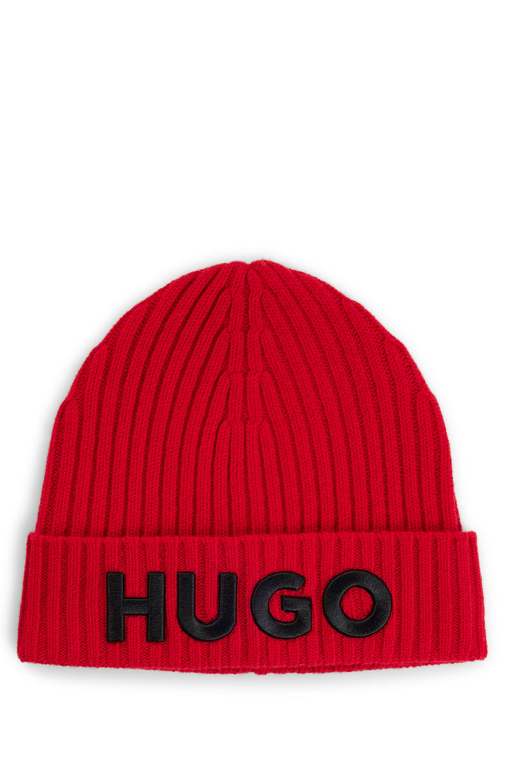 Hugo Wool beanie hat with logo detail