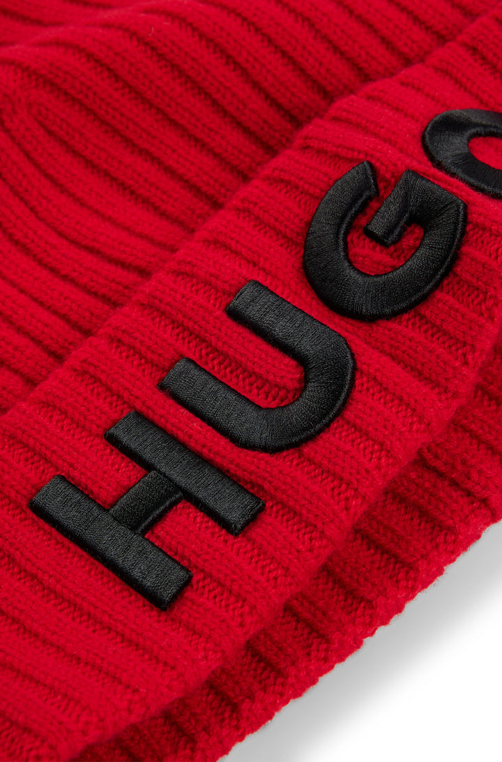 Hugo Wool beanie hat with logo detail