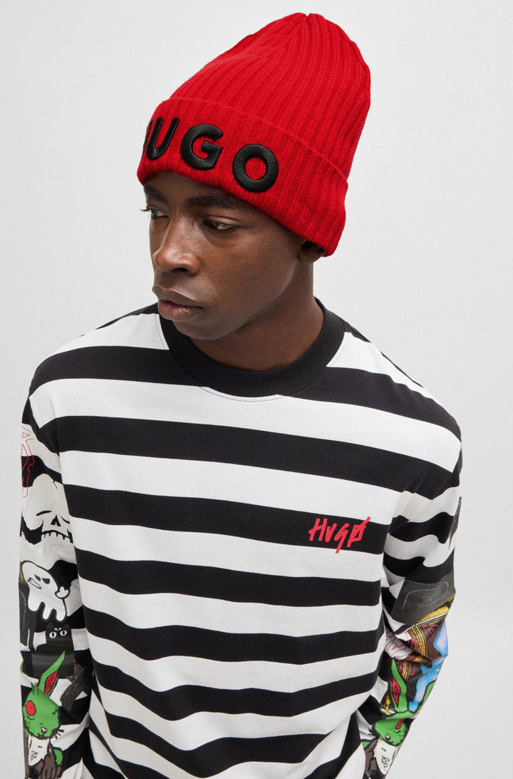 Hugo Wool beanie hat with logo detail