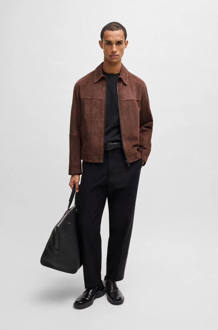 BOSS Regular-fit jacket in soft suede with zip front
