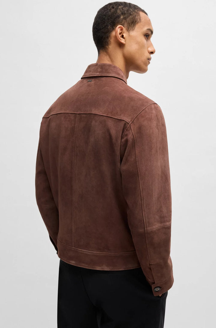 BOSS Regular-fit jacket in soft suede with zip front