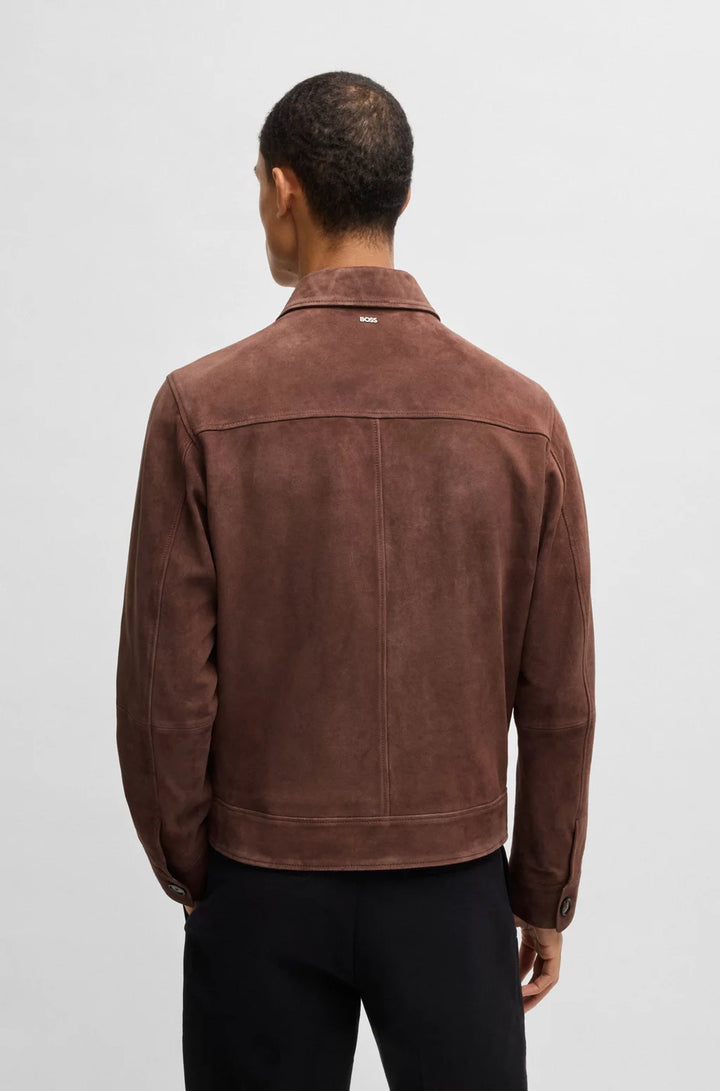 BOSS Regular-fit jacket in soft suede with zip front