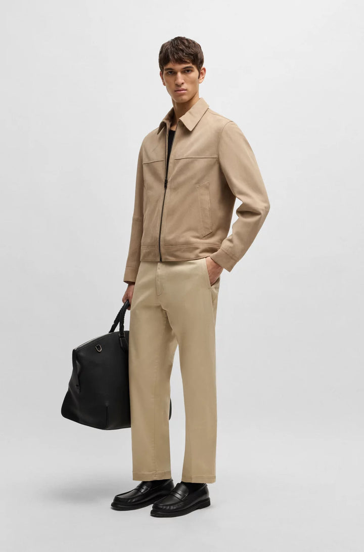 BOSS Regular-fit jacket in soft suede with zip front