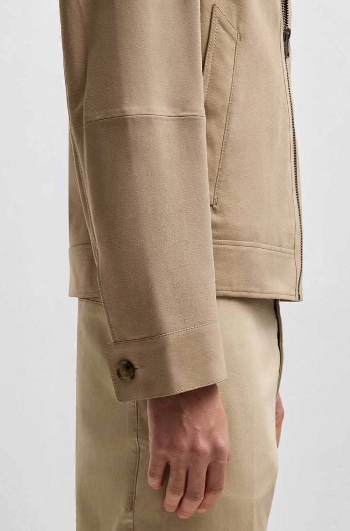 BOSS Regular-fit jacket in soft suede with zip front