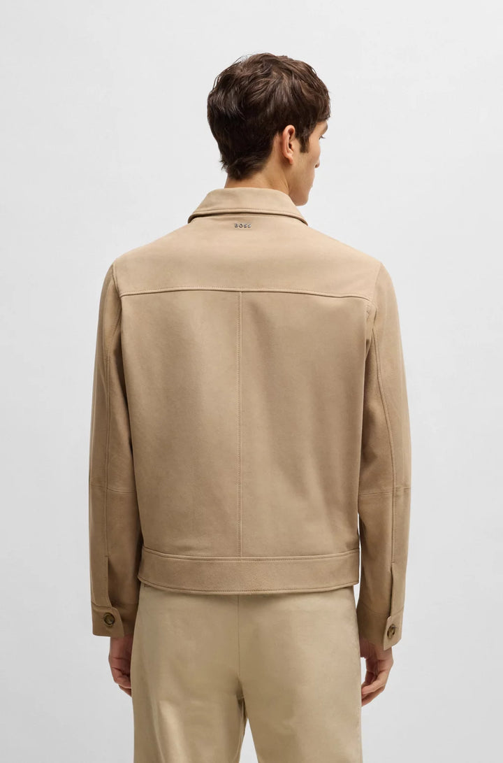 BOSS Regular-fit jacket in soft suede with zip front